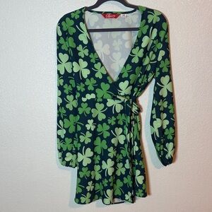 Shinesty Navy Green Shamrock Mini Wrap Dress Size XS St. Patrick’s Day Party